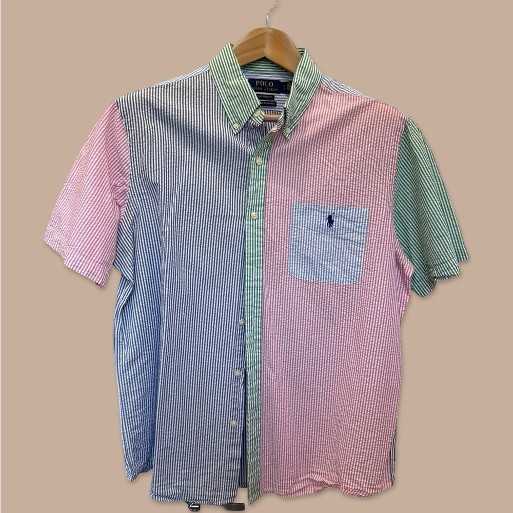 Polo by Ralph Lauren Pink and Blue Untucked Fit Button Down Shirt. Large. - Picture 2 of 5